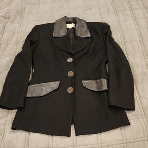 Chic Alberto Makali Black Wool Blazer with Leather Details Size 4